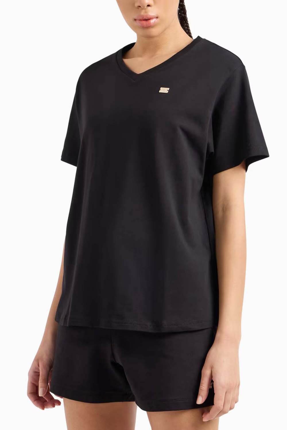 Armani EA7 T-shirt con Scollo a V Core Lady in Jersey di Cotone Stretch