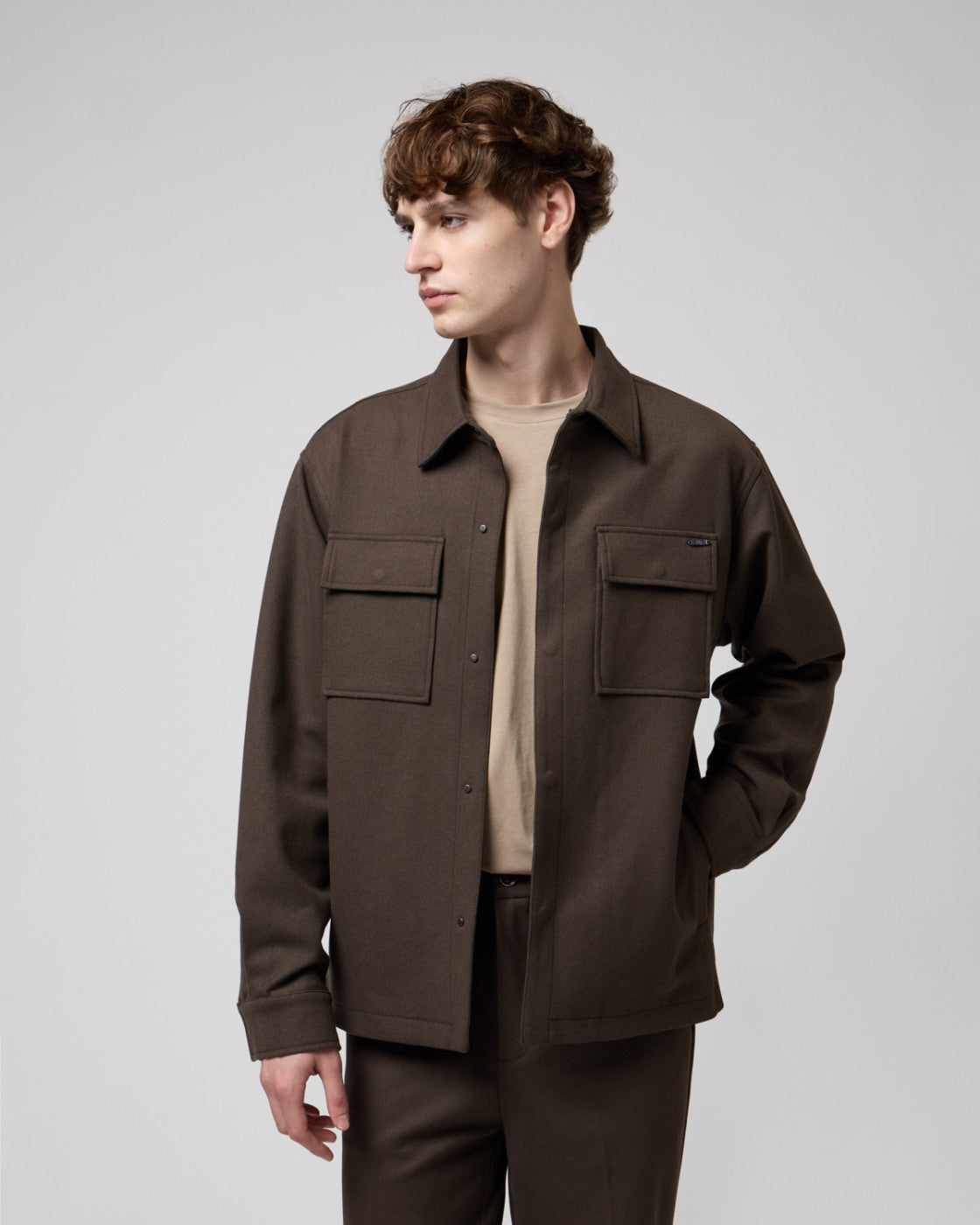 Gianni Lupo Giacca overshirt con tasche applicate Marrone