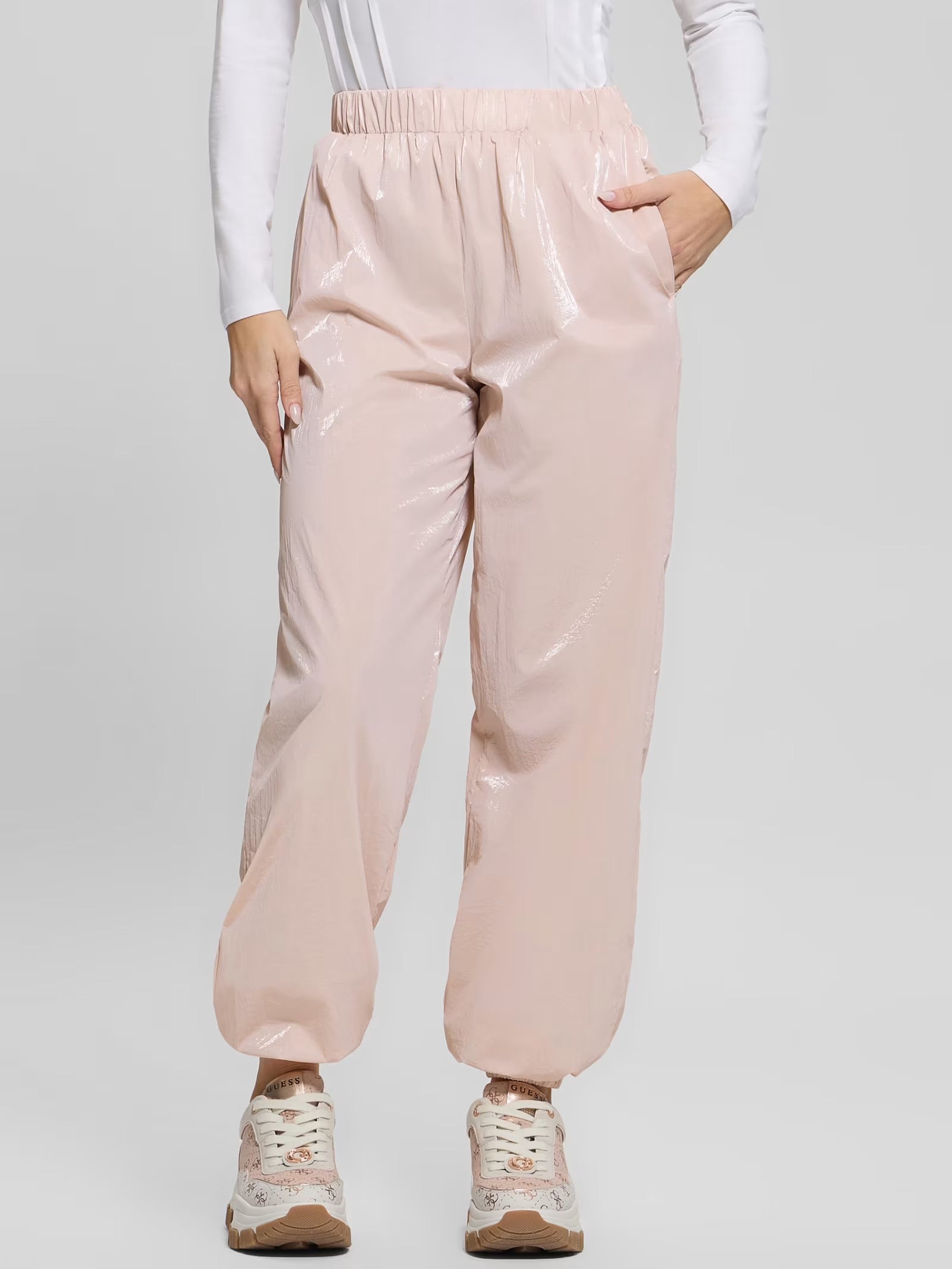 Guess Pantalone Jogger Modello Chris Lucido in Nylon