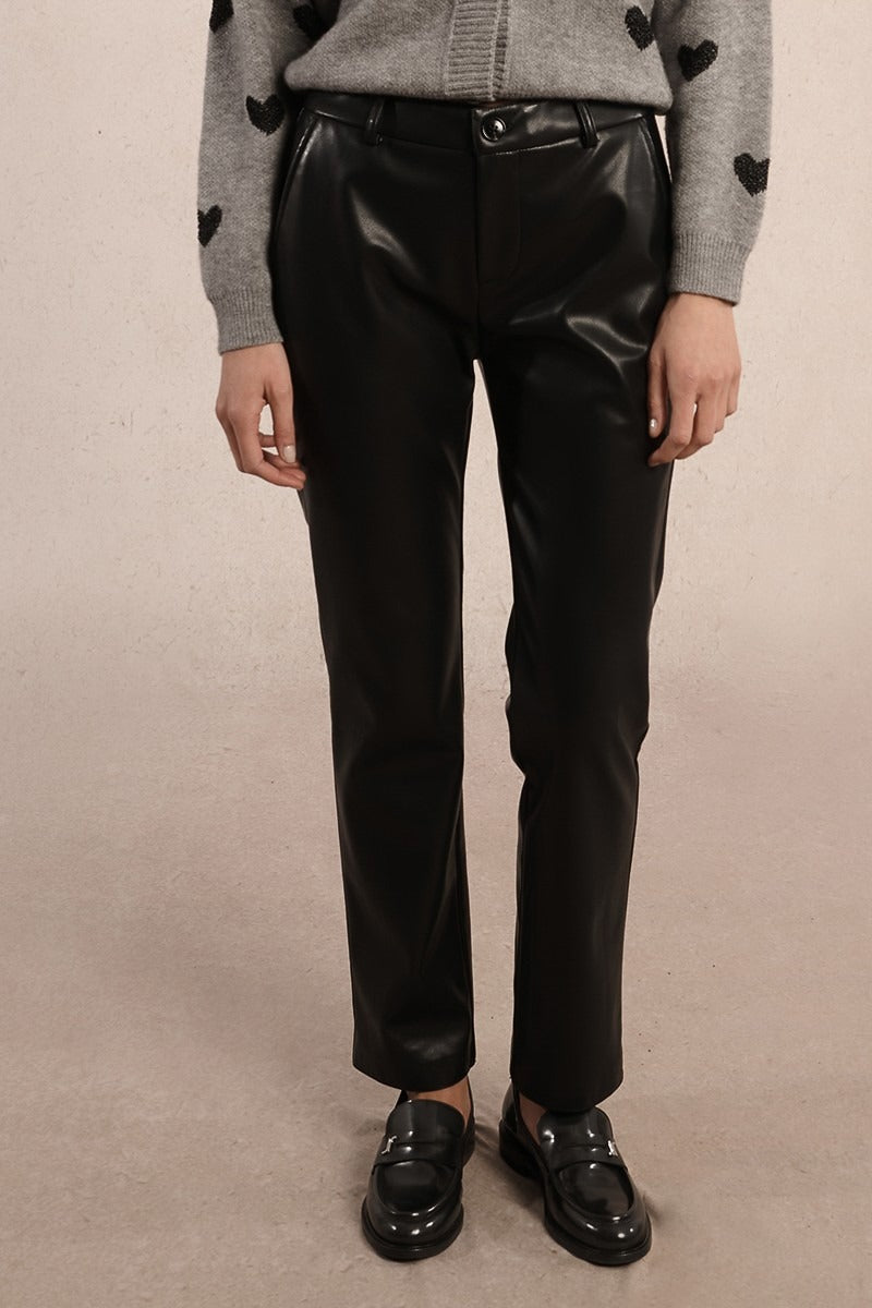 Molly Bracken Pantaloni  Dritto in Ecopelle Nero