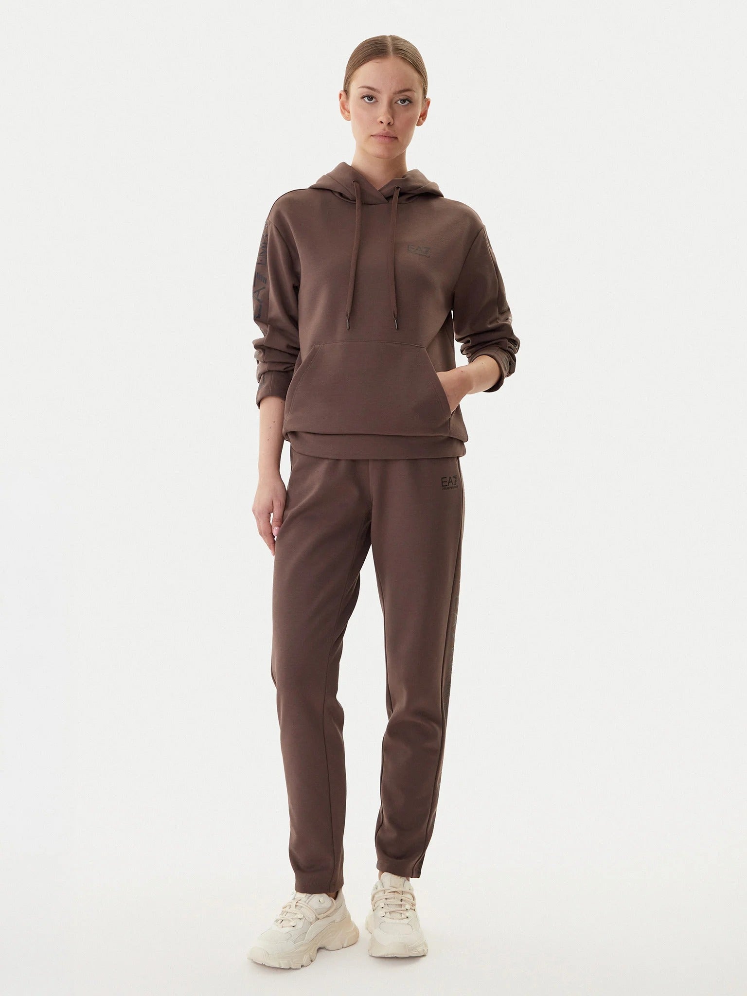 Armani EA7 Tuta Completa in Jersey di Cotone Stretch con Logo Marrone