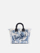 Saint Barth Borsa Vanity Mini in Canvas con Stampa Toile de Jouy Bianco Blù