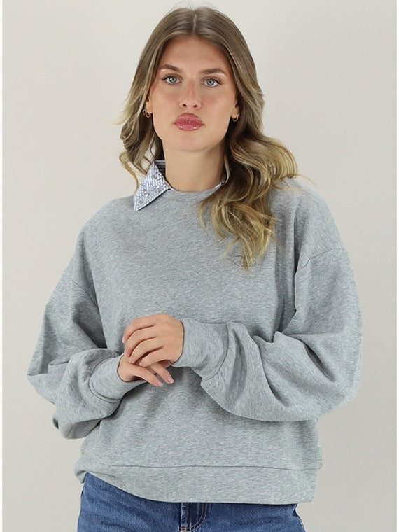 Liu Jo Felpa con Colletto a Camicia Grigio