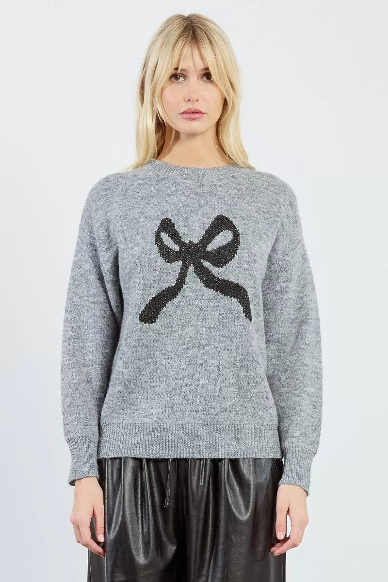 Lili Sidonio Maglione Lavorato a Maglia, Modello a Fiocco Grigio