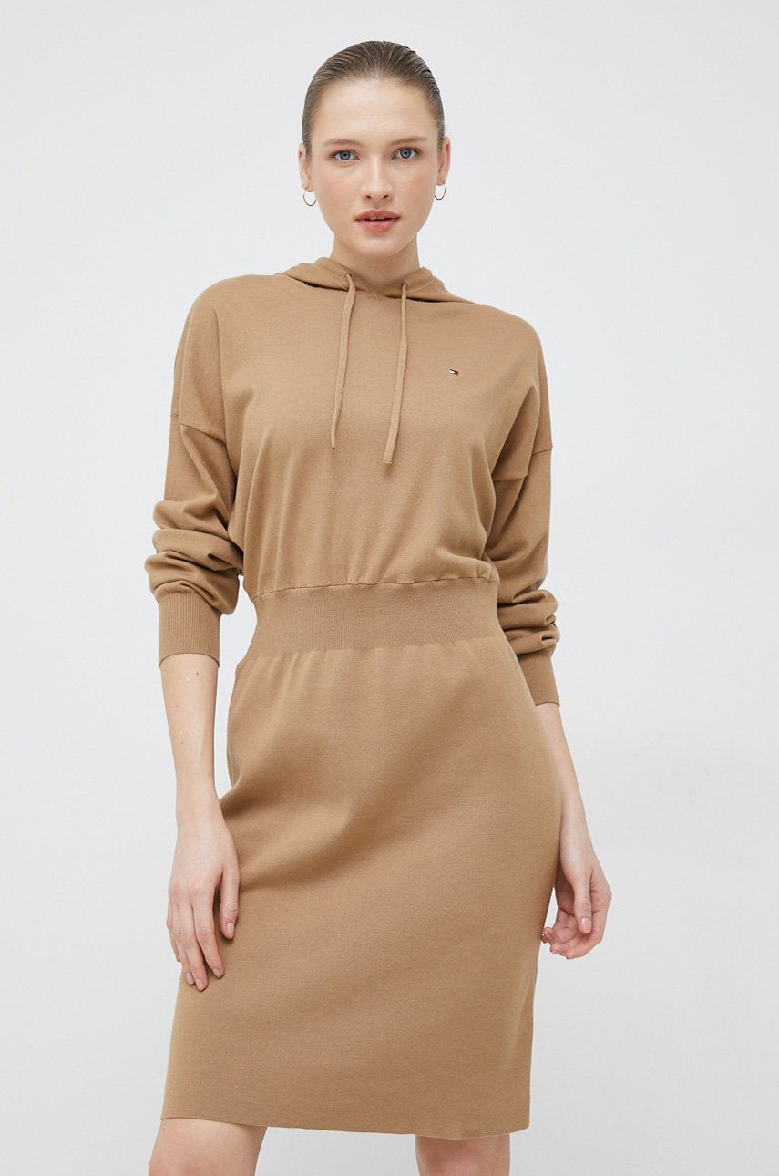 Tommy Hilfiger Abito Tubino con Cappuccio a Maglia Liscio
