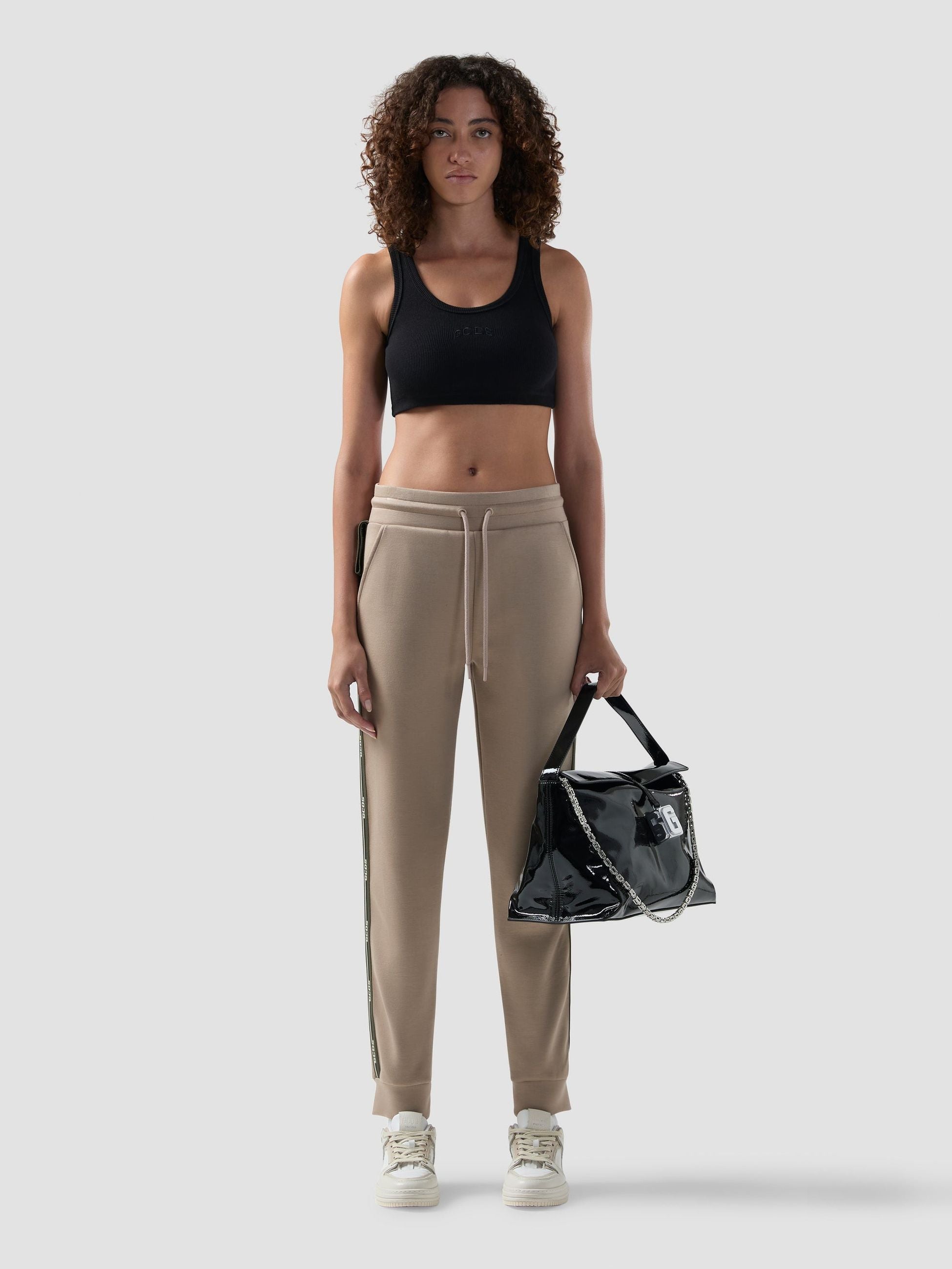 GCDS Jogger in Scuba con Bande Logo Beige