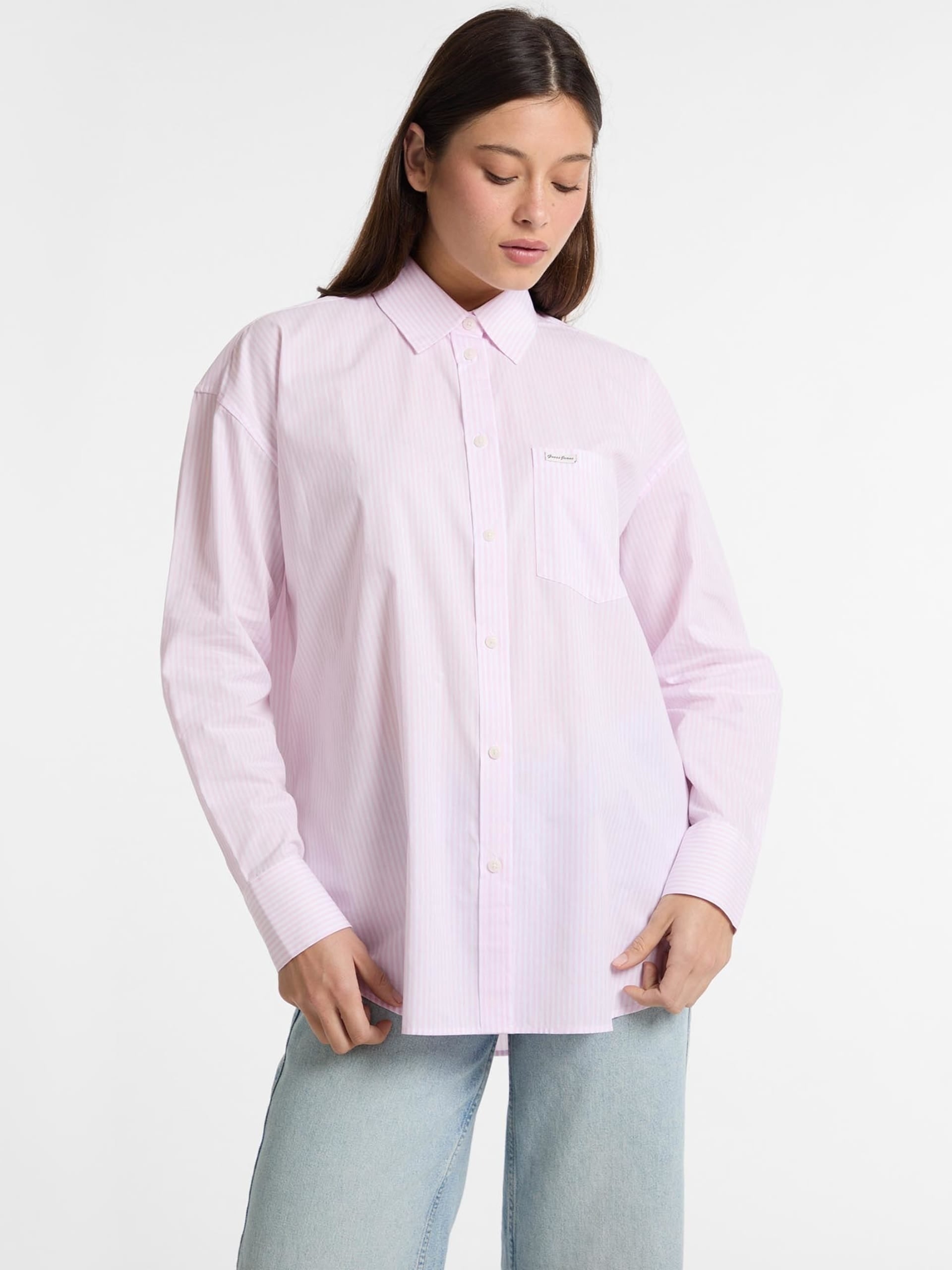 Guess Camicia a Righe Rosa Bianco