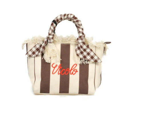 Vicolo Borsa Mini Ibiza Small in Canvas Rigata 
Beige Marrone
