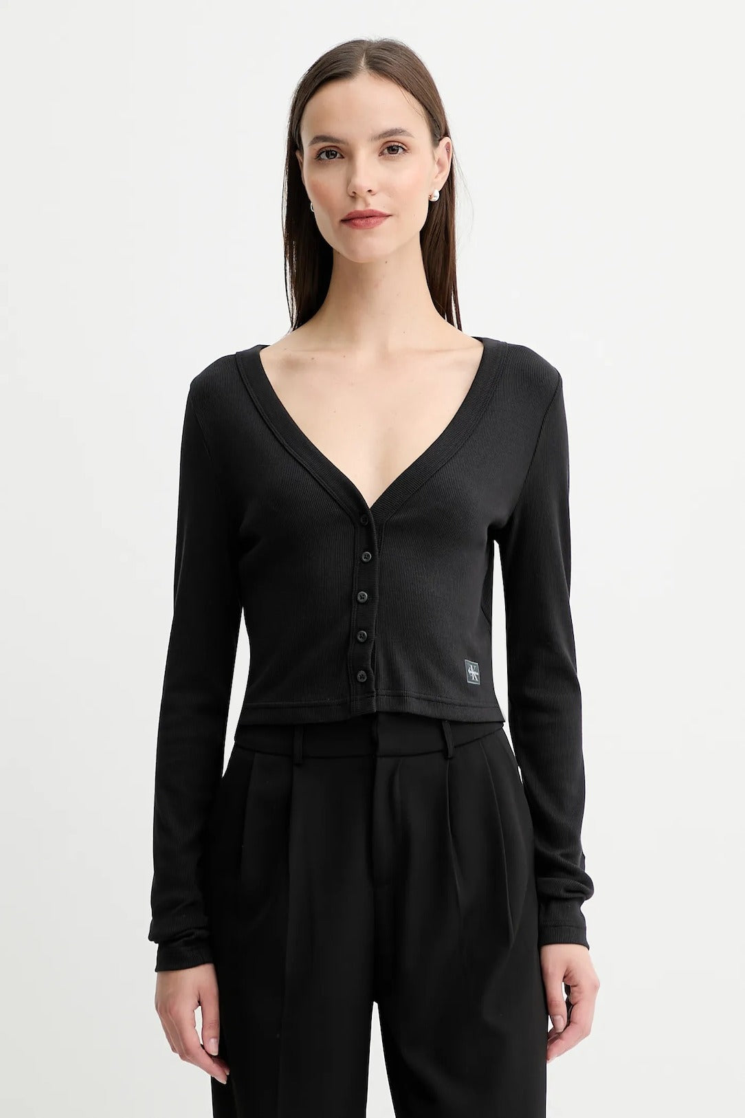 Calvin Klein Jeans Cardigan in Cotone a Costine Corto
Nero