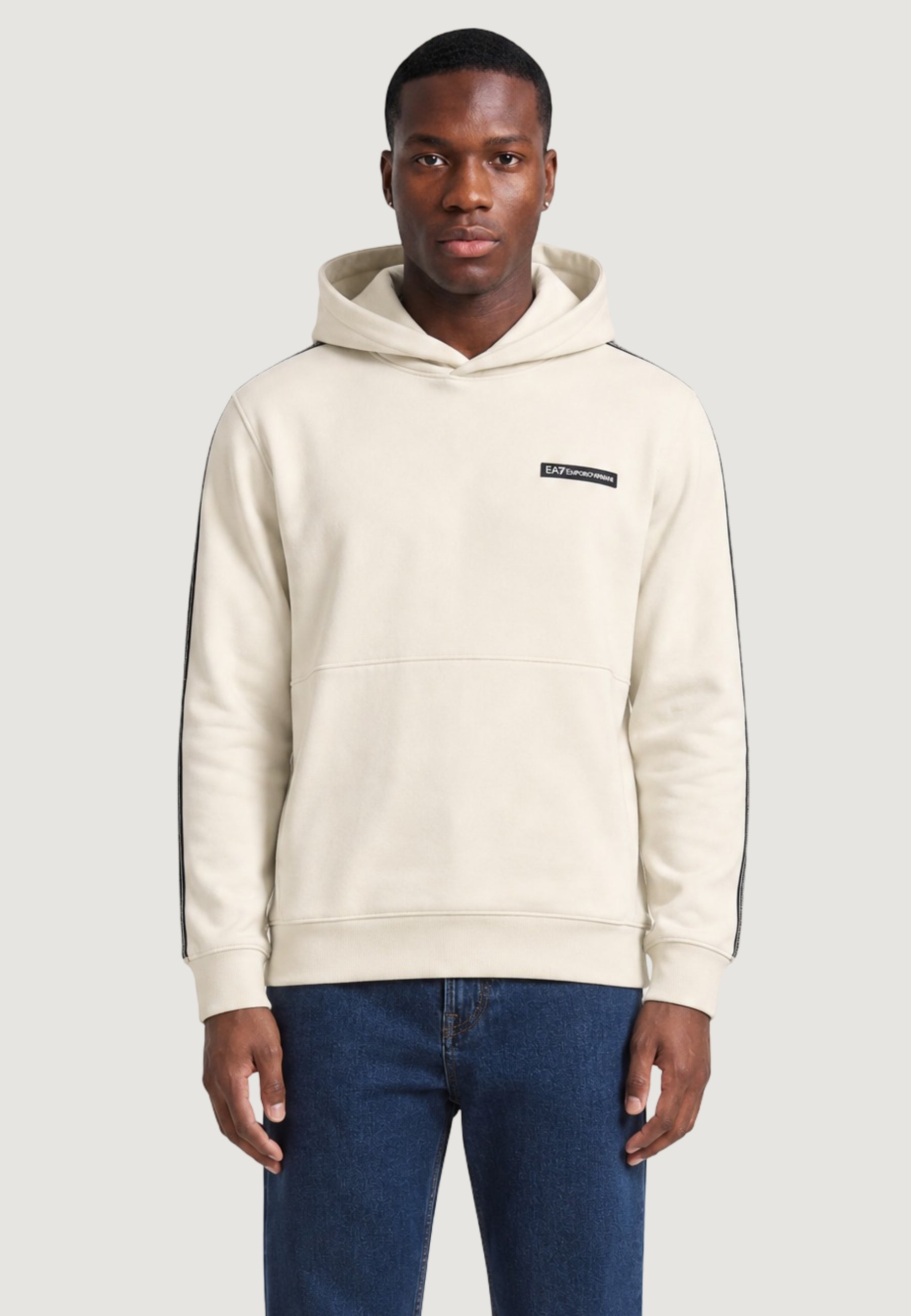 Armani EA7 Felpa con Logo e Banda su Spalla in Jersey Beige
