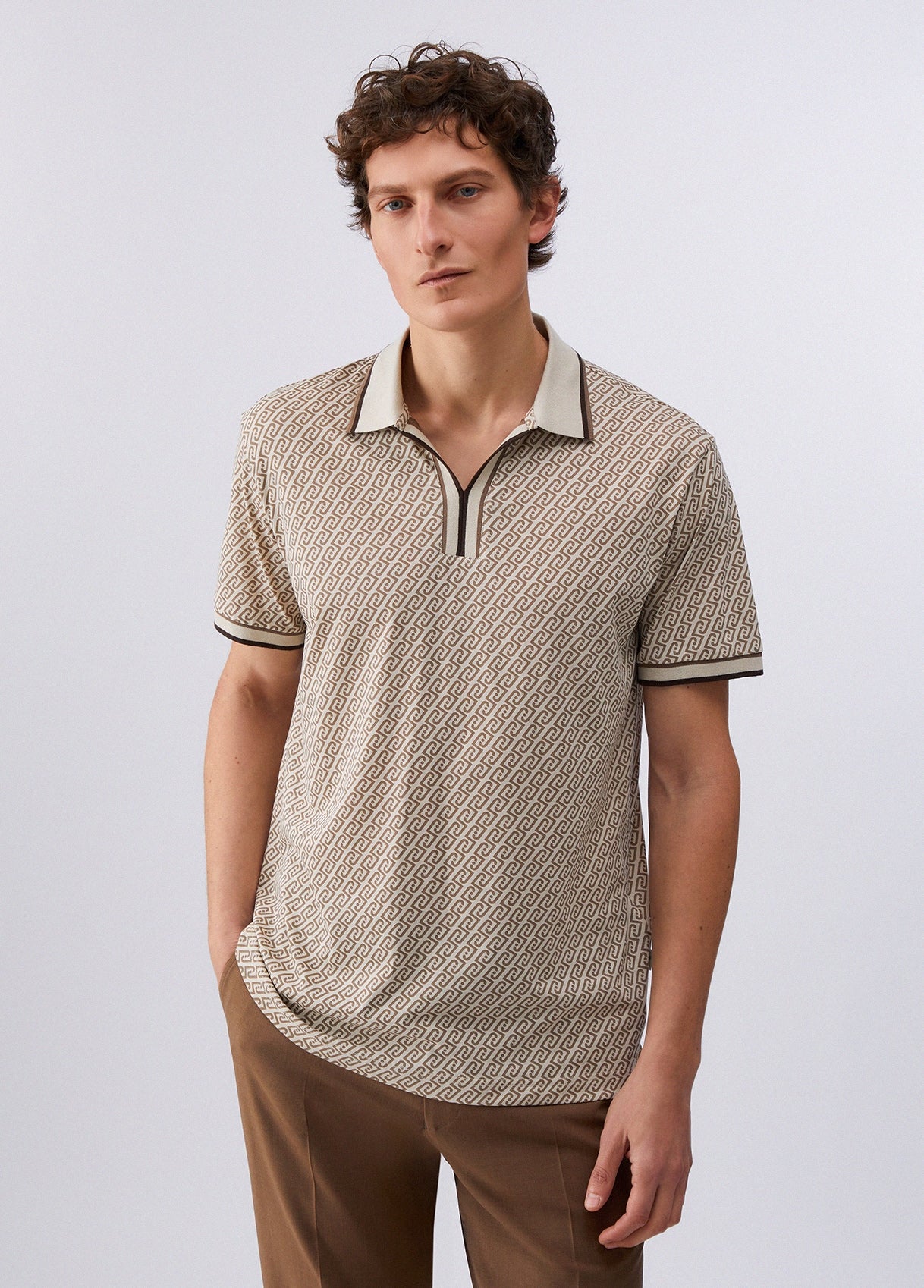 Liu Jo Polo Manica Corta con logo all-over Beige