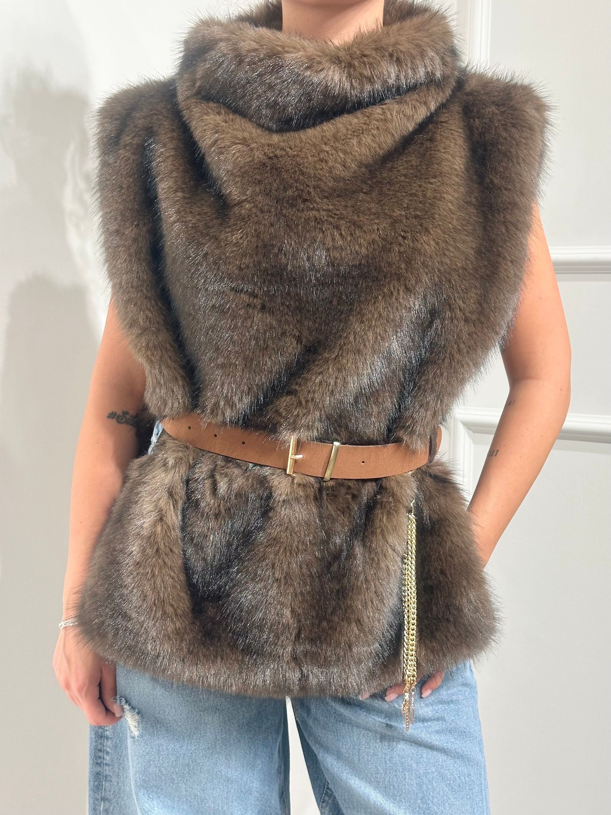 Haveone gilet in Pelliccia Marrone