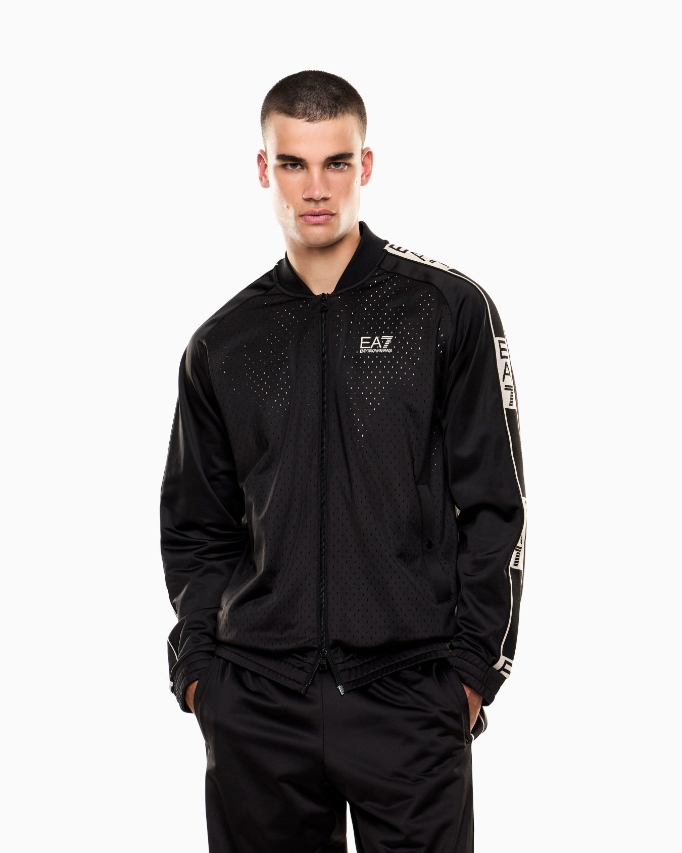ARMANI EA7 Felpa con Cerniera Graphic Series in Cotone Nero