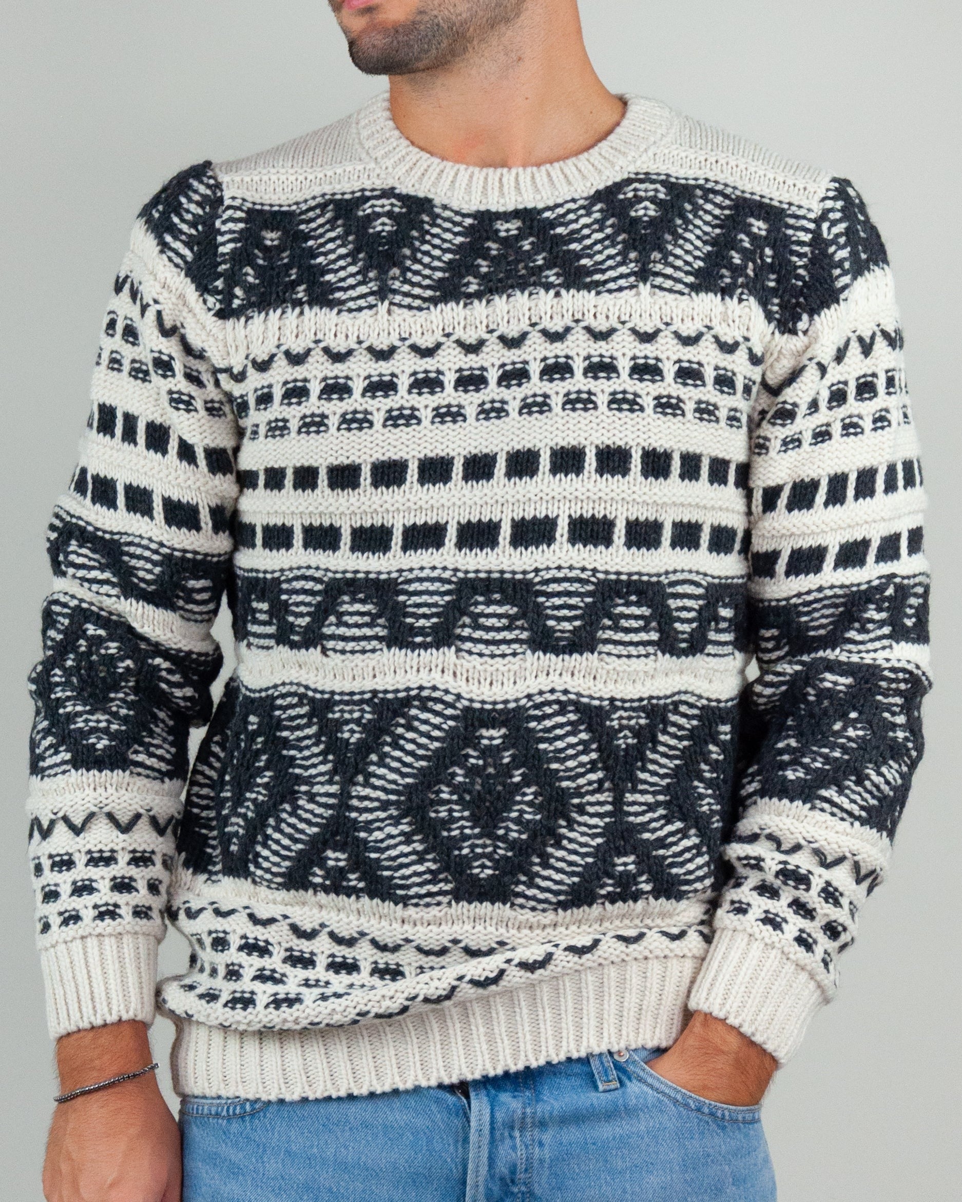 Gianni Lupo Maglia Fantasia Girocollo Bianco Blù