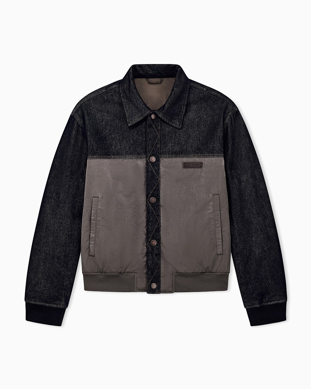 Armani Exchange Giubbino Blouson con Inserti in Denim e Bordi a Costine 
Grigio Blù