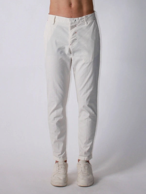Berna Pantalone Chino Slim Fit in Misto Lino Bianco