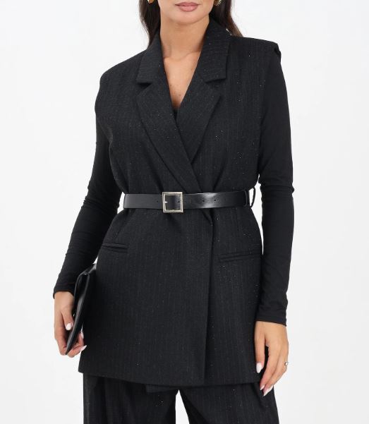 VICOLO Giacca Gessato con Leggera Trama Luminosa Nero