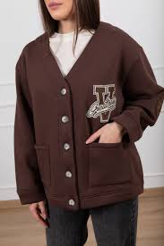 Vicolo Cardigan in Felpa con Toppe in Eco Camoscio