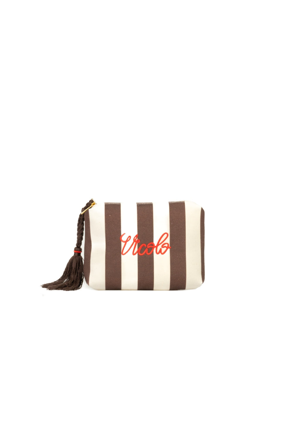 Vicolo Pochette in Canvas Rigata 
Beige Marrone