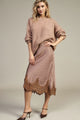 Dixie Gonna Midi Sampata con Bordo in Pizzo Traforato Cipria