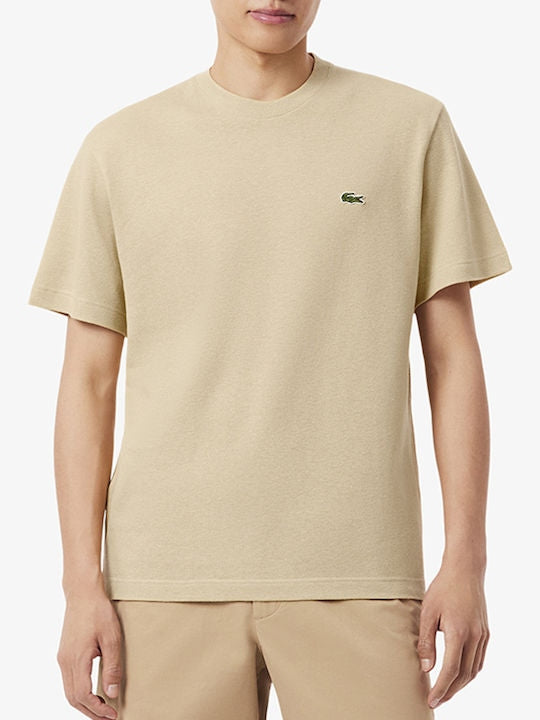 Lacoste T-shirt in Piqué Pesante di Cotone e Lino 
Beige