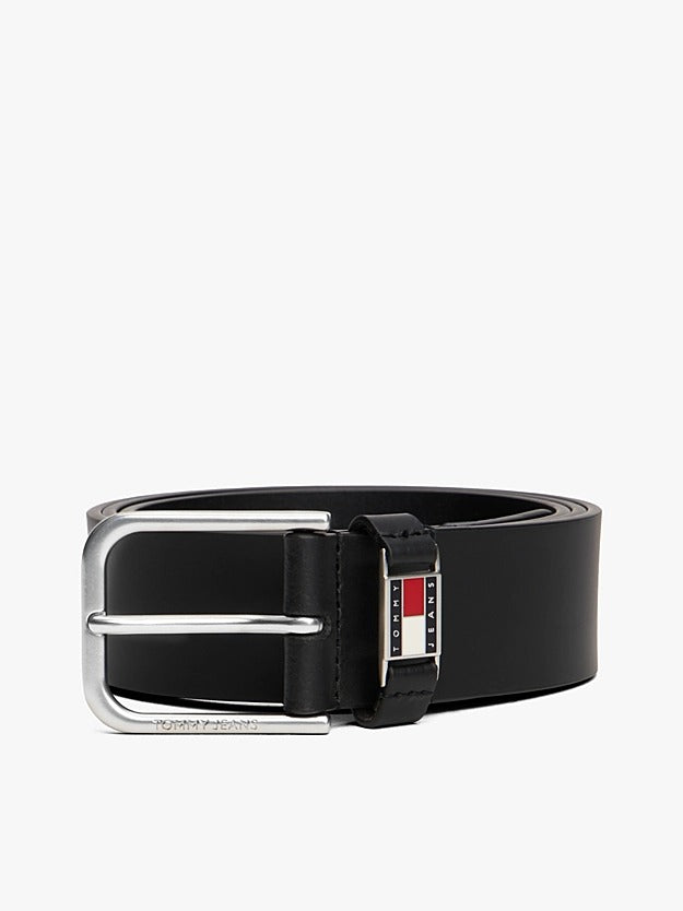 Tommy Jeans Cintura Scanton in Pelle con Fibbia Quadrata Nero