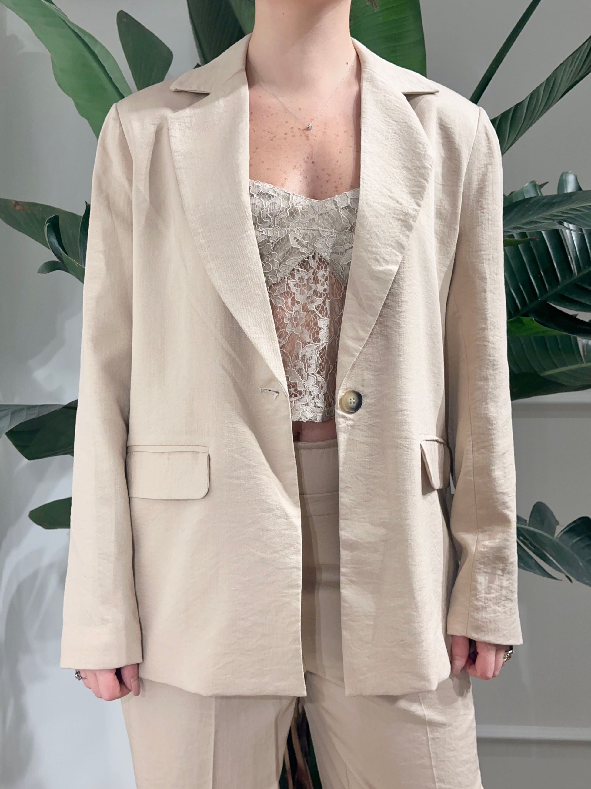 Haveone Giacca Casual con Fodera in Pizzo 
Beige