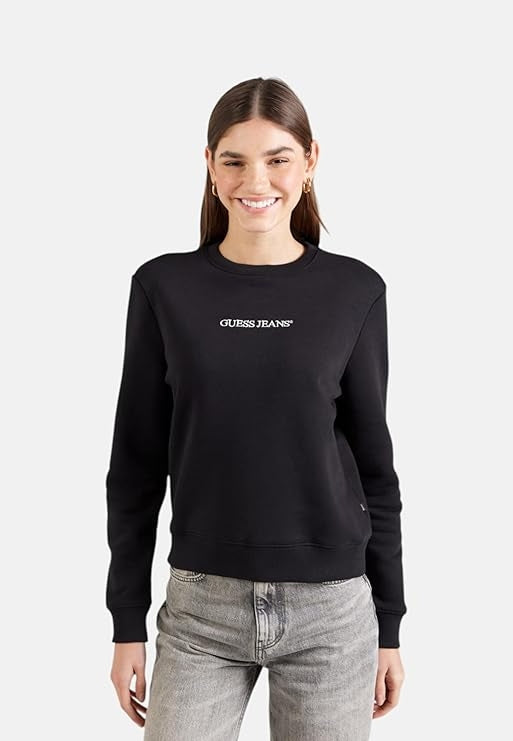 Guess Felpa con Ricamo del Marchio Nero