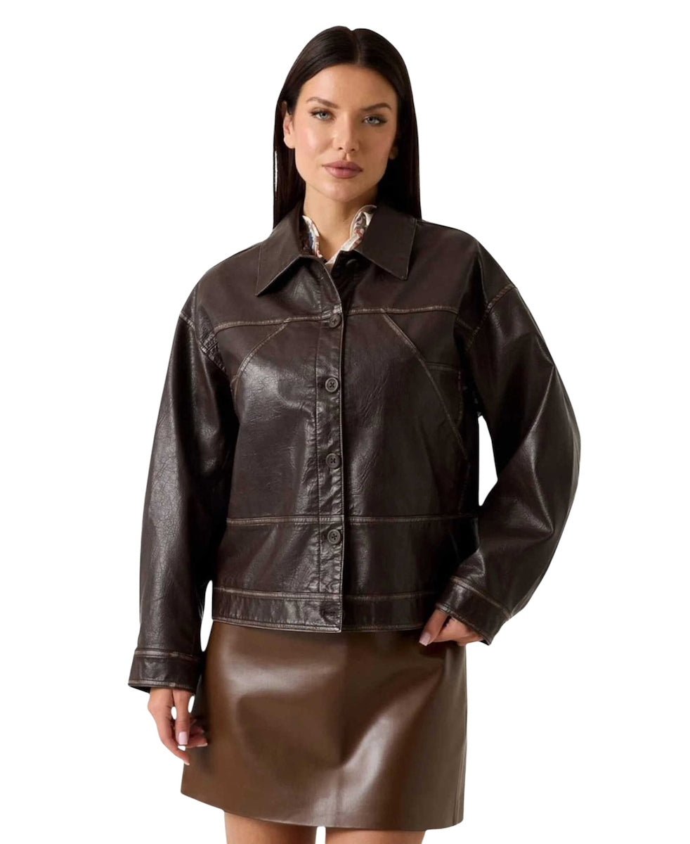 Guess Giacca in Finta Pelle Marrone