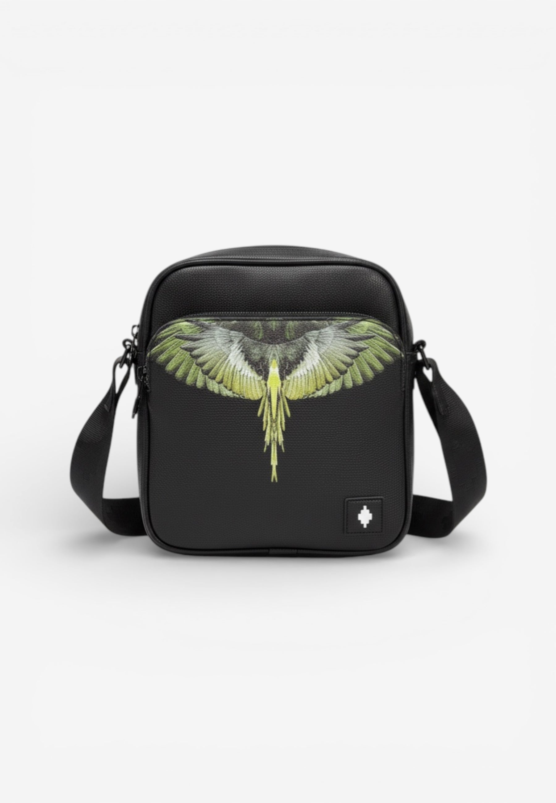 Marcelo Burlon Borsa a Tracolla "County of Milan" con Stampa "Wings" Sfumata Nero/Giallo