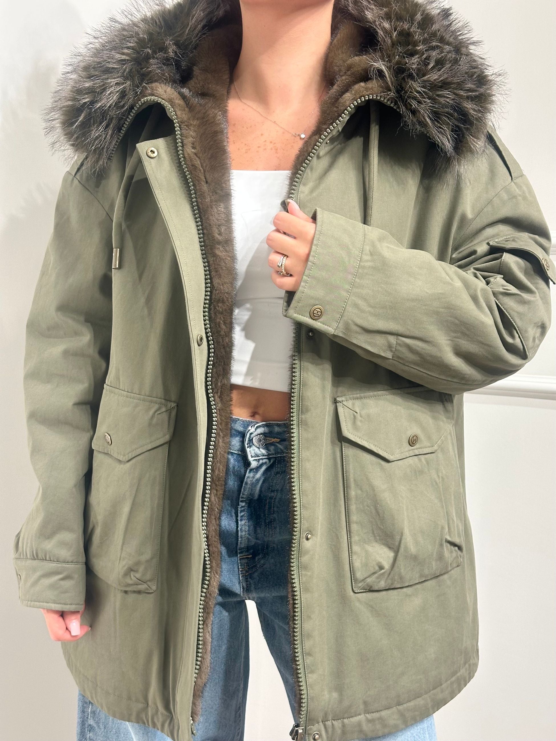 HVEONE Parka con Tasconi Verde