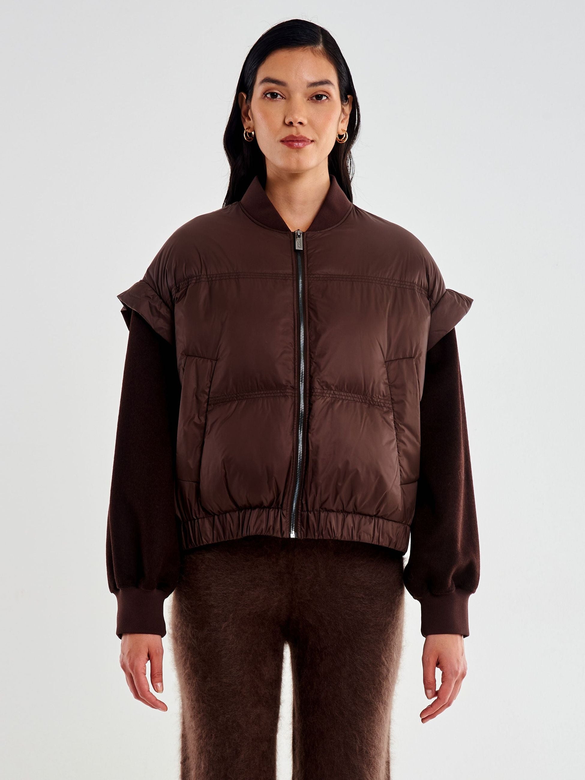 Vicolo Piumino Bomber Maniche in Panno Marrone