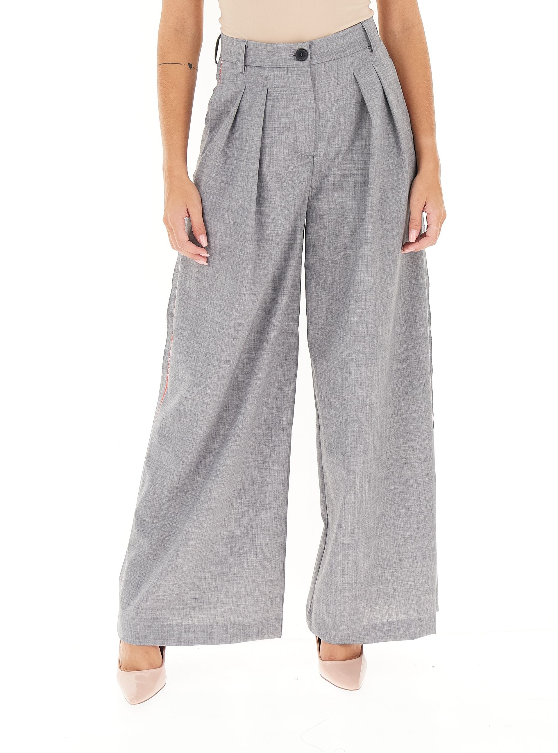 VICOLO Pantalone Palazzo con Pieghe Grigio