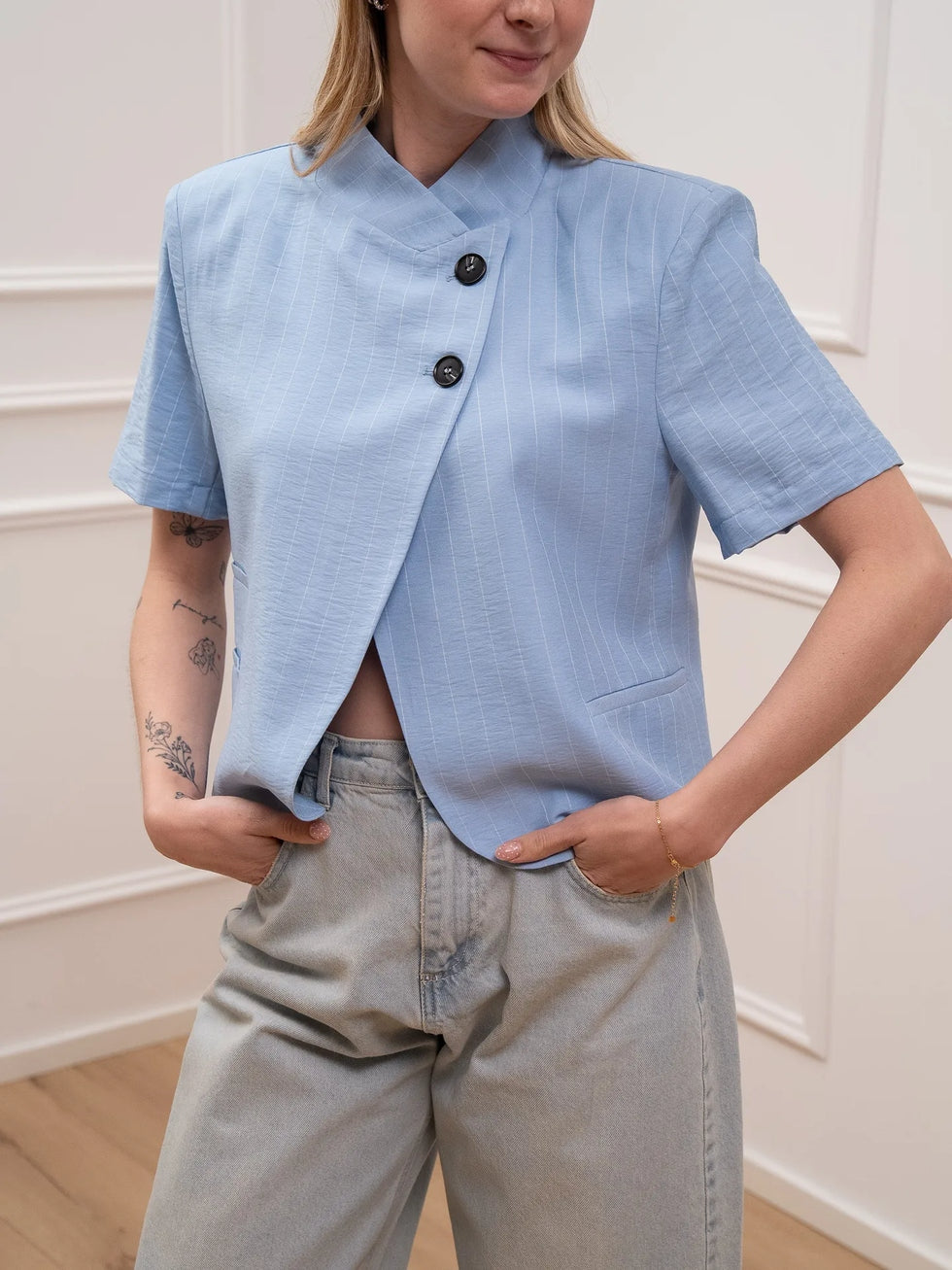 Haveone Giacca a Righe Azzurro