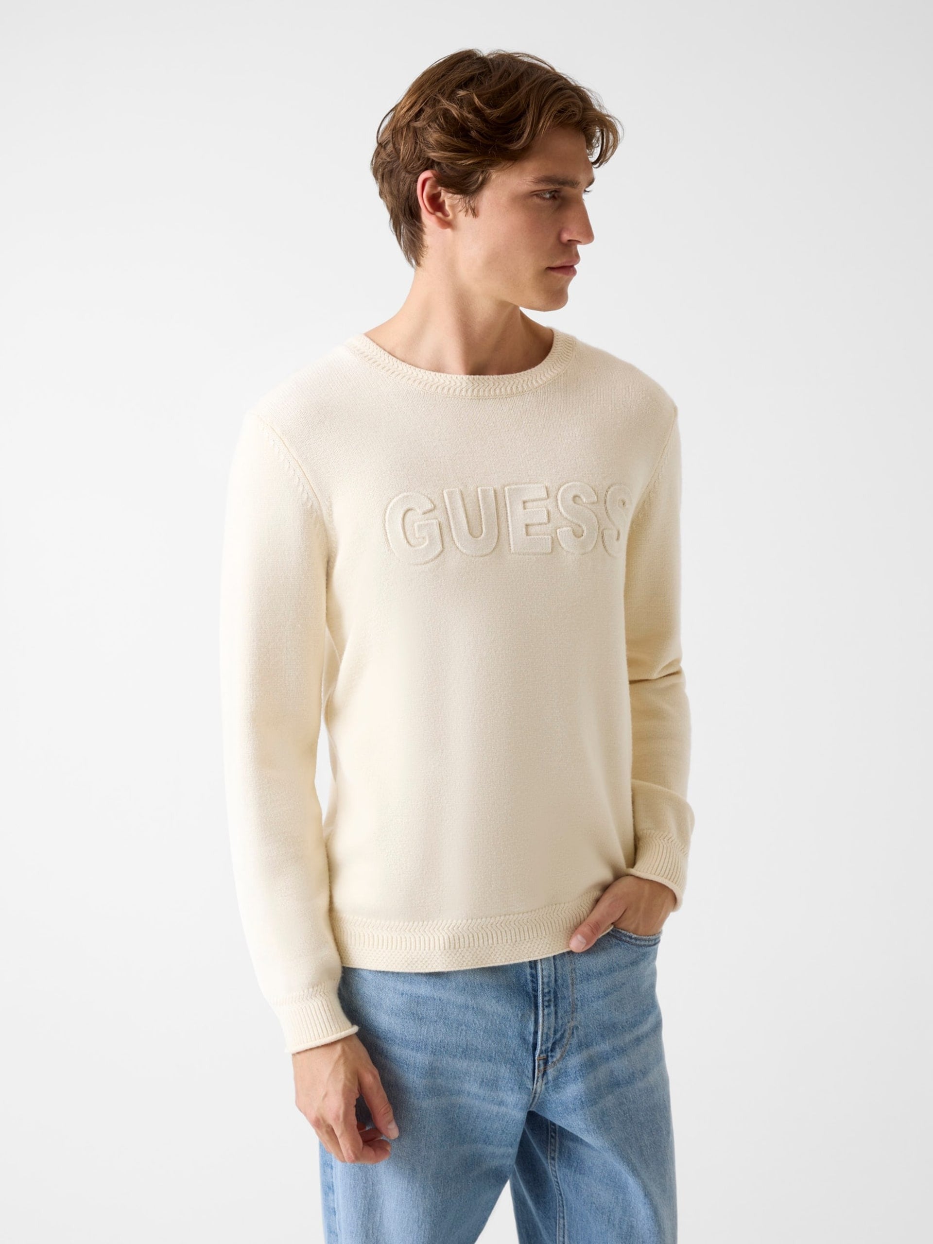 Guess Maglione con Logo a Sbalzo 
Beige