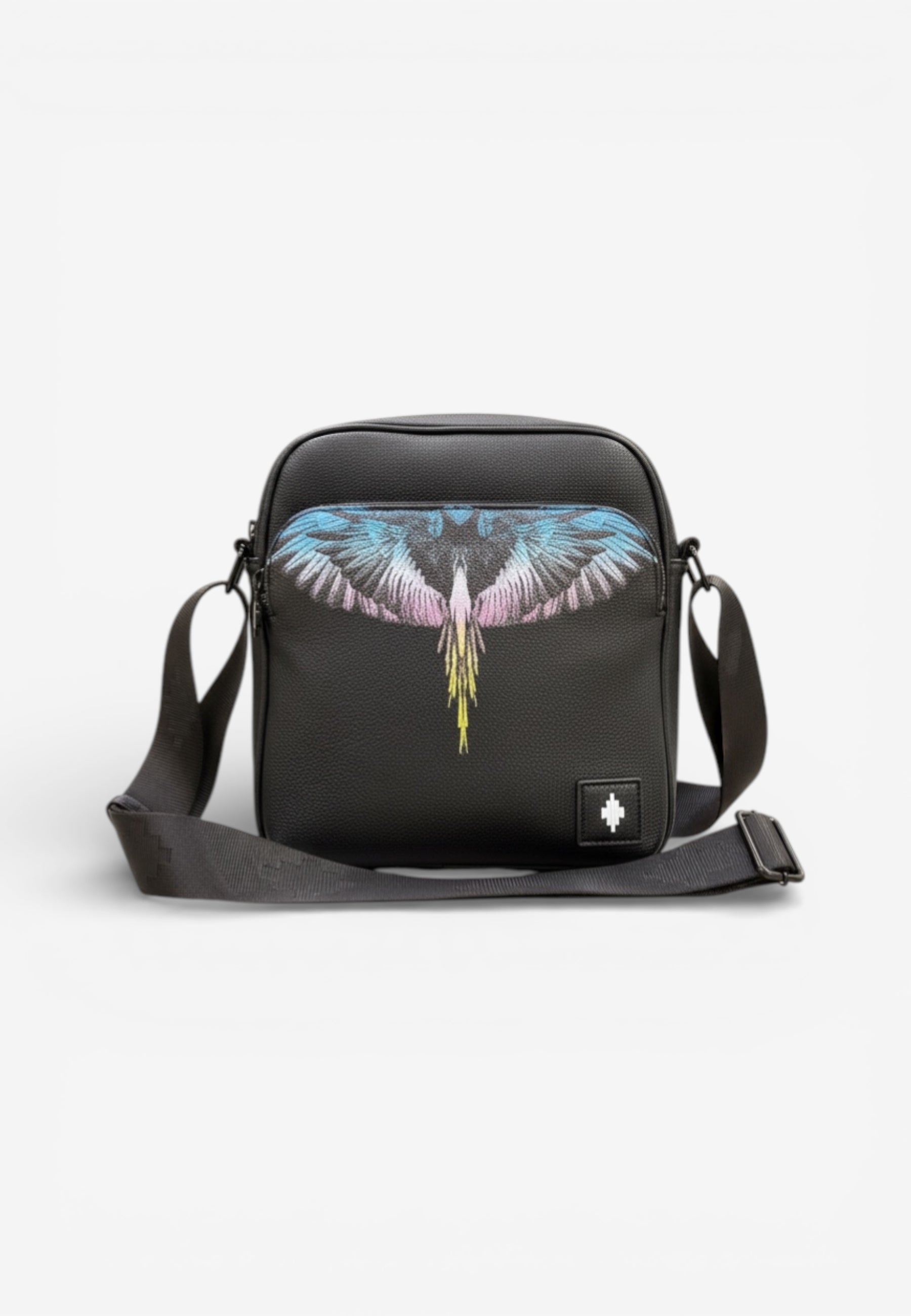 Marcelo Burlon Borsa a Tracolla "County of Milan" con Stampa "Wings" Sfumata Nero/Royal