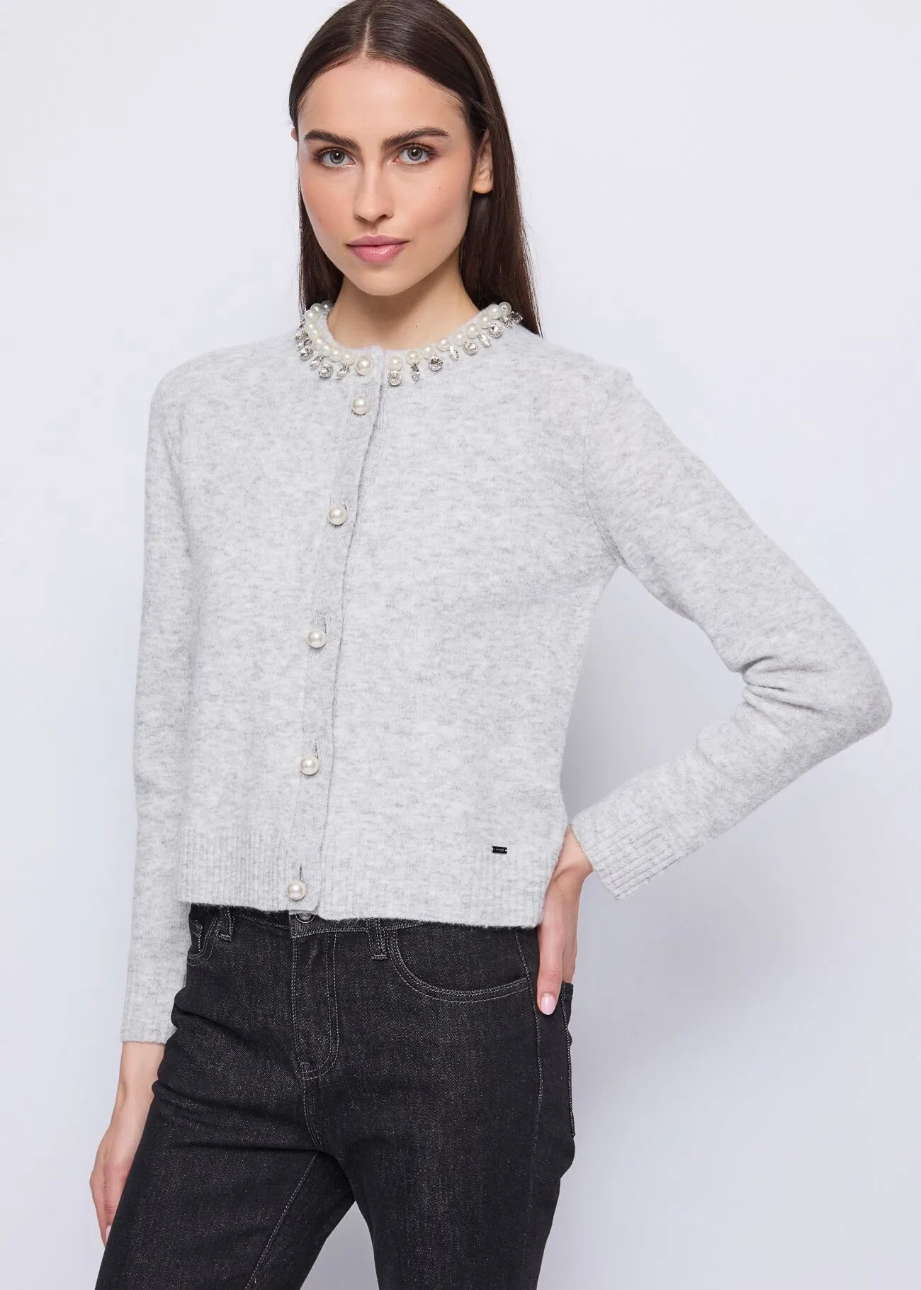 GaudI Cardigan con Perle e Strass Grigio