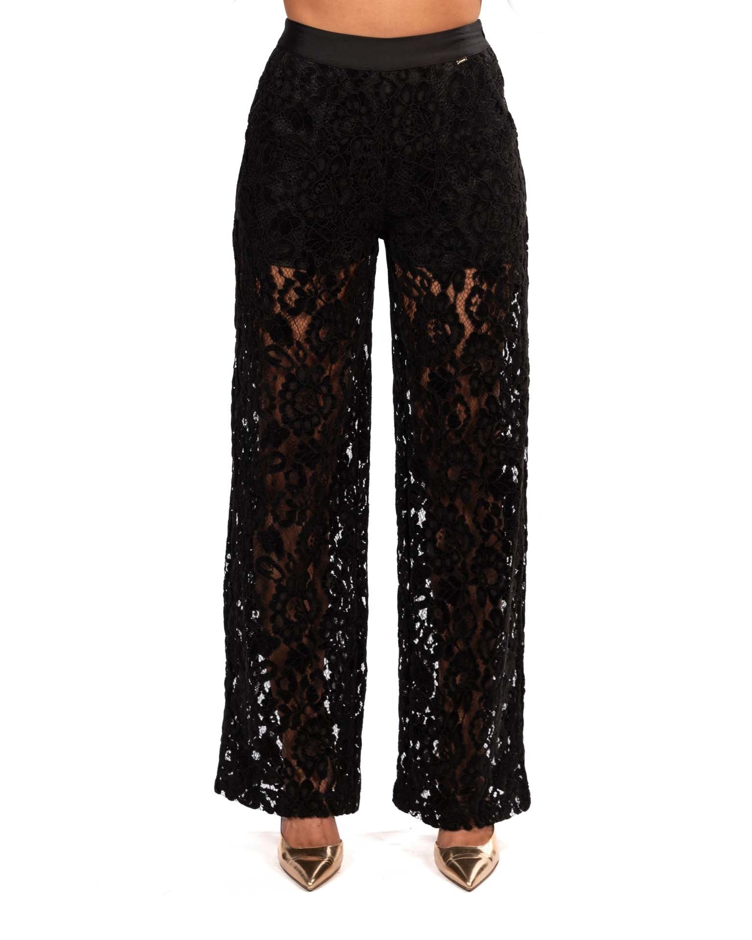 Gaudi pantaloni in pizzo Floreale Nero