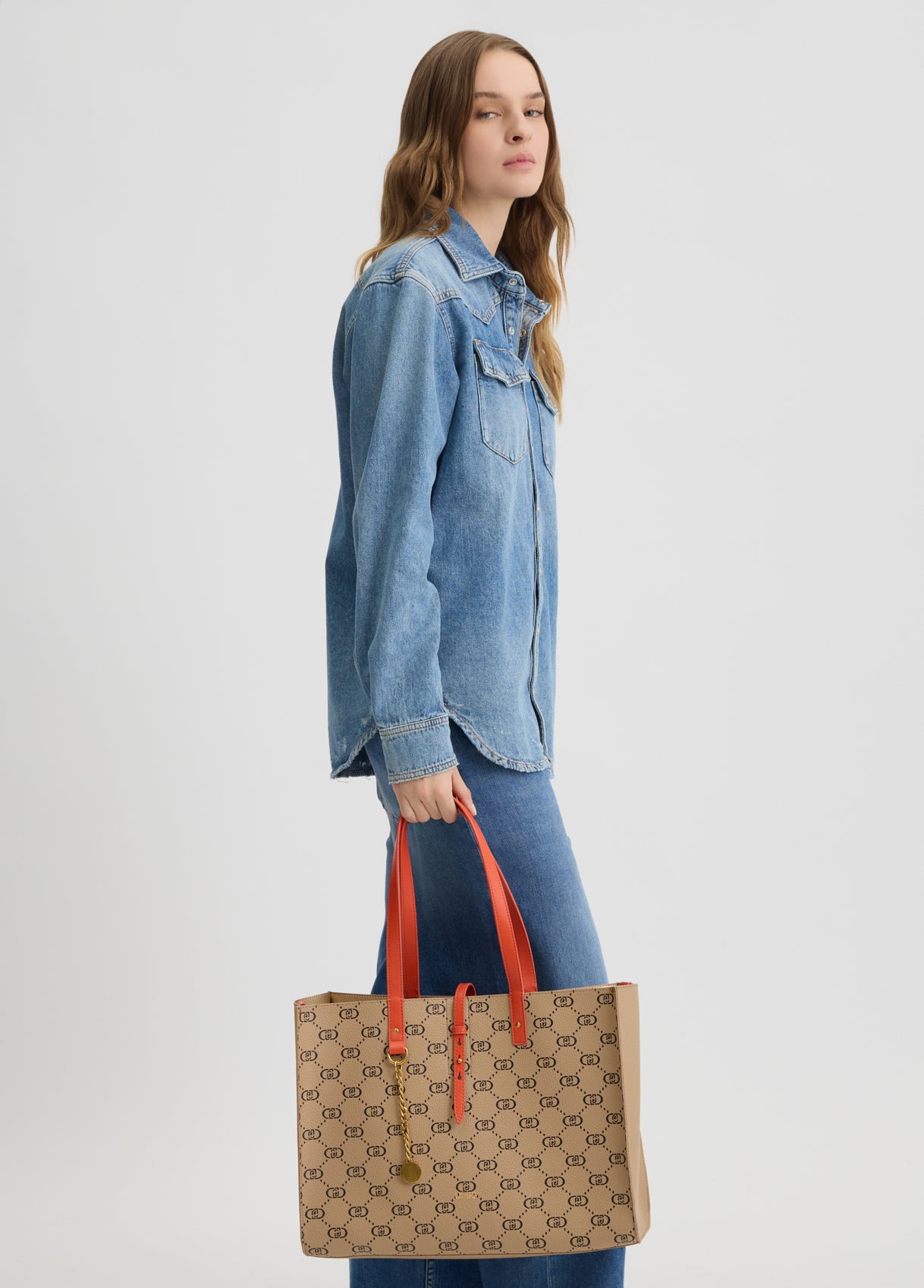 Liu jo Tote Bag con Borsa Removibile e Logo Monogram Beige