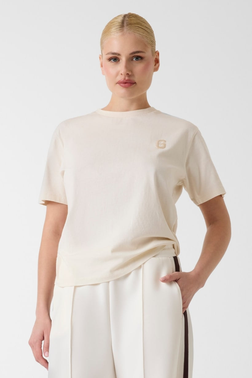 Guess T-shirt con Logo di Paillettes Beige