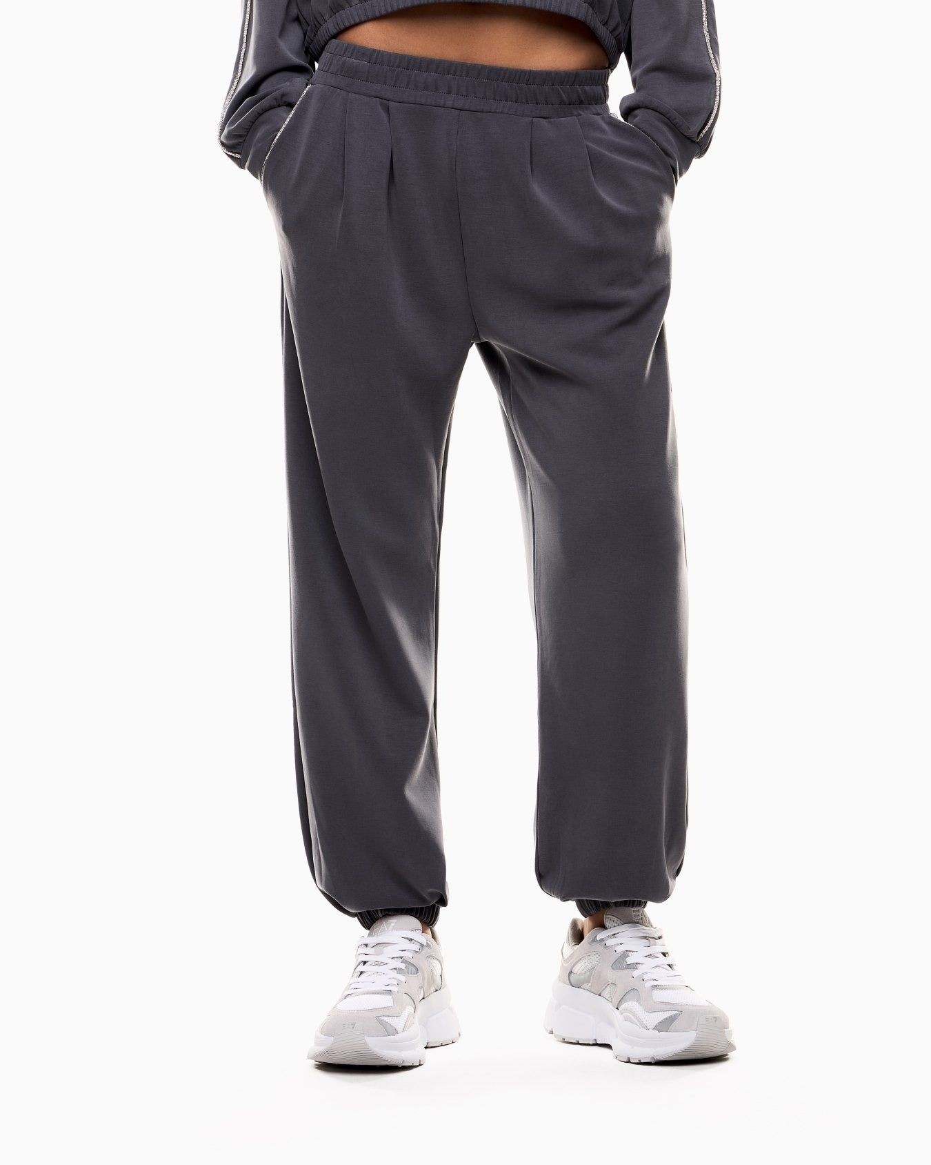 Armani EA7 Pantaloni jogger Precious in Interlock di Modal Stretch Grigio