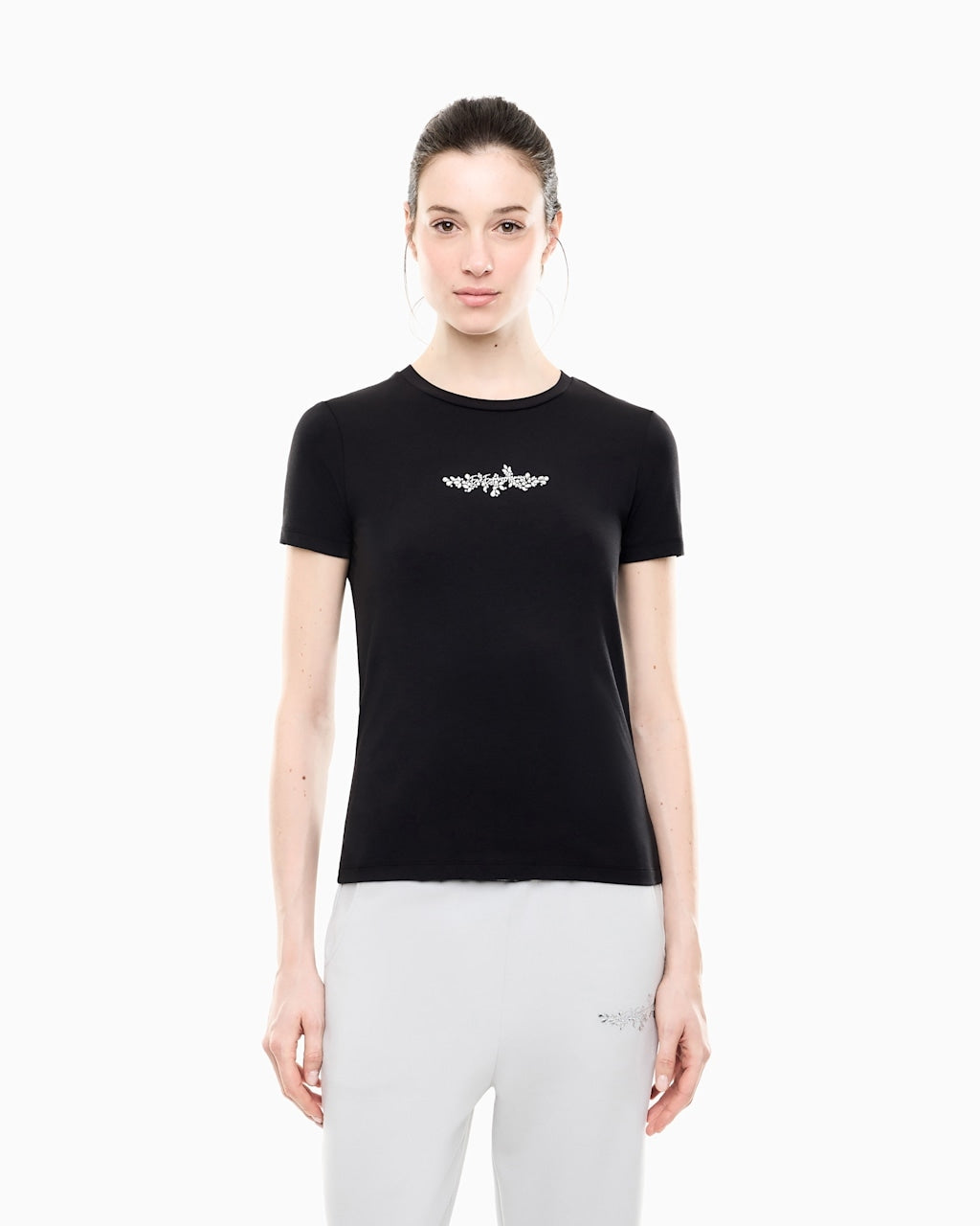 Armani EA7 T-shirt Logo Series Slim Fit in Cotone con Strass  Nero