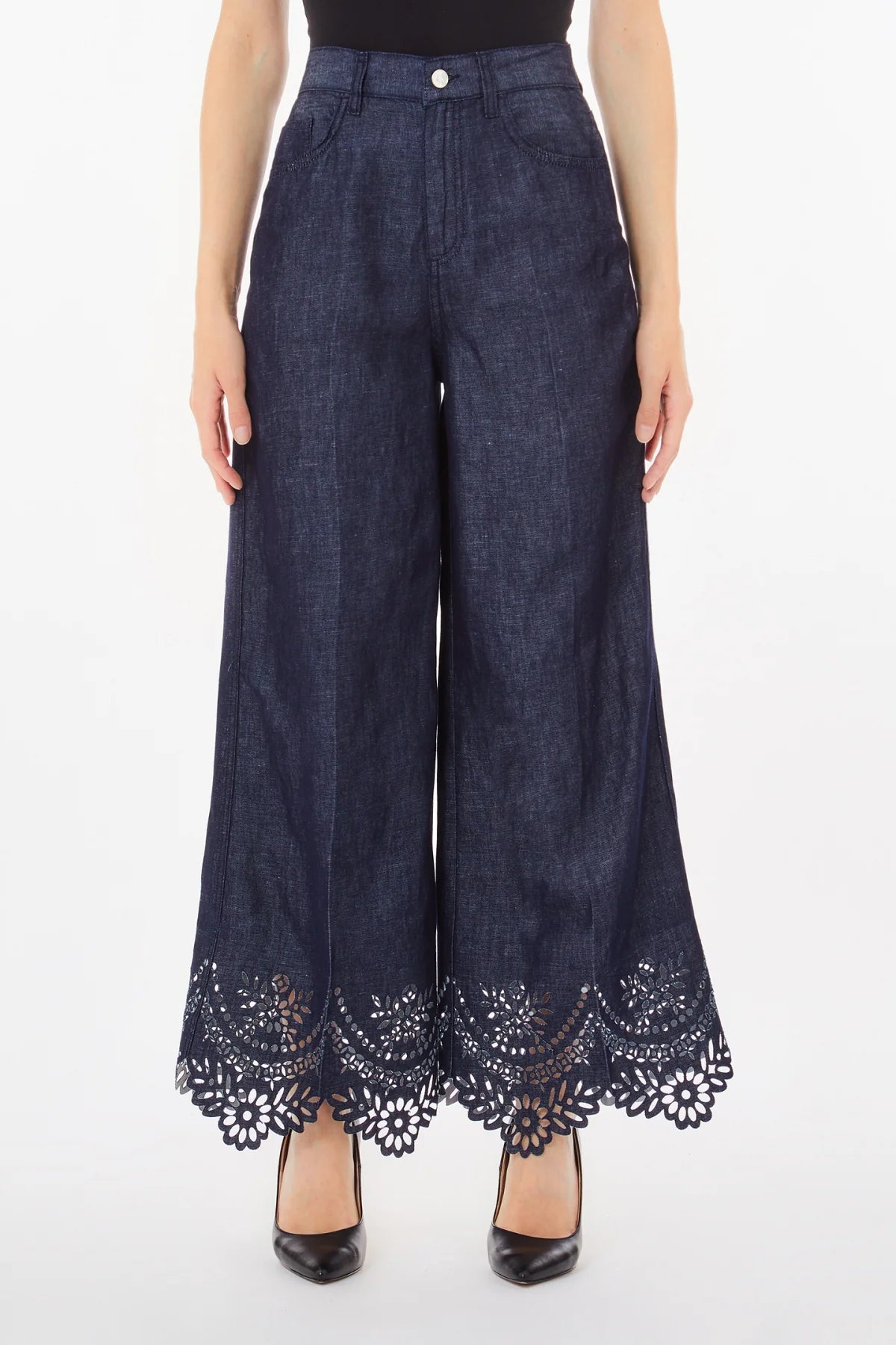 Liu Jo Pantaloni Svasati in Misto Cotone con Traforature Blu