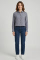 Markup Camicia Rigata in Misto Viscosa e Lino Righe Celeste Beige