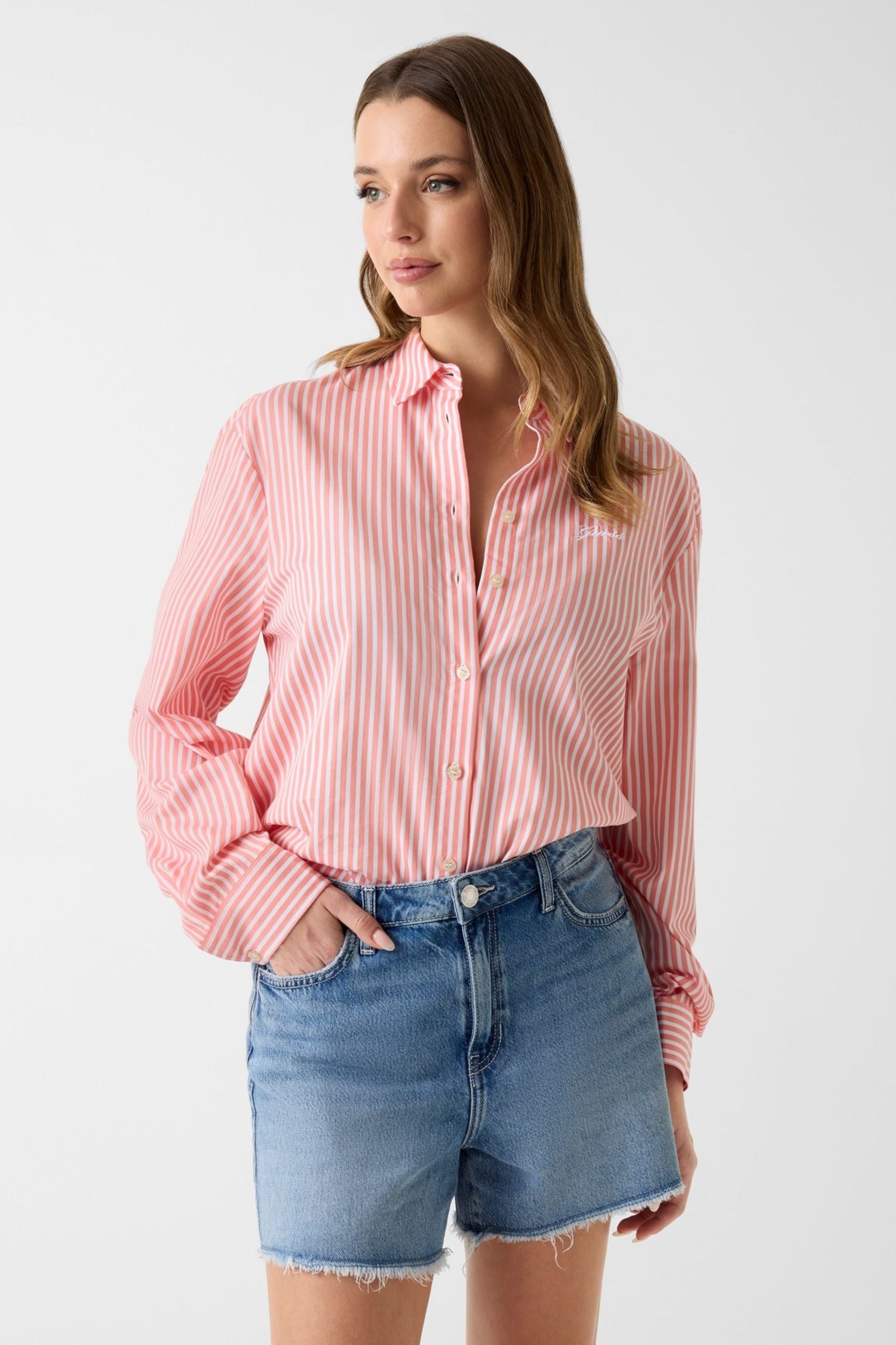 Guess Camicia a Righe Rosa e Bianco