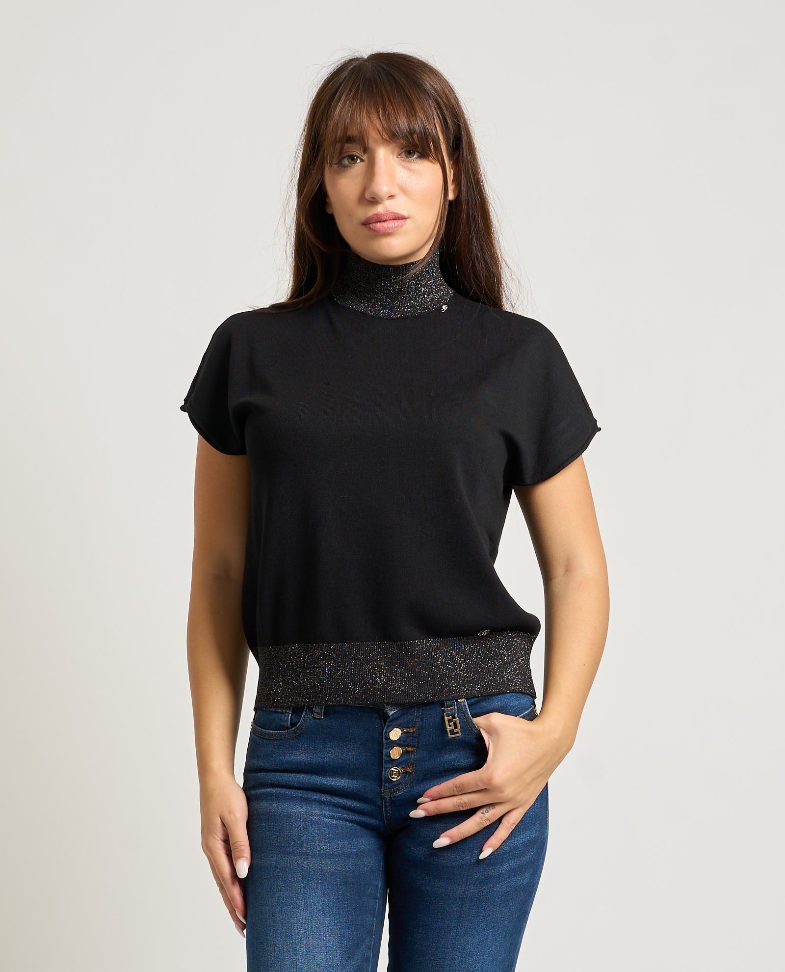 Gaudi Maglia a Collo Alto in Filato Lurex