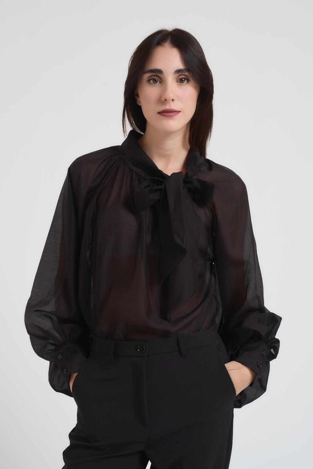 Vicolo Blusa con Fiocco e Maniche Sbuffo