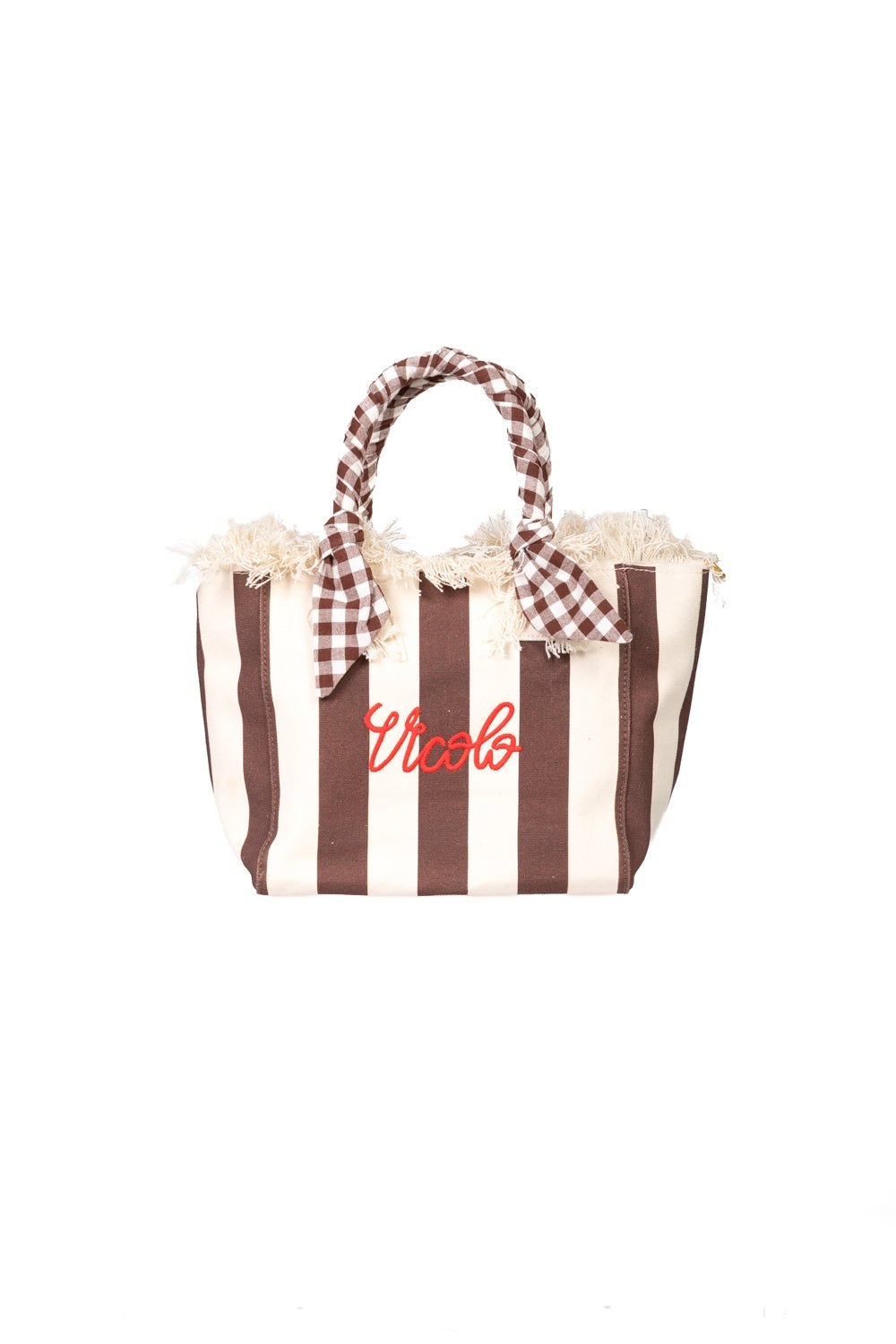 Vicolo Borsa Media Ibiza Small in Canvas Rigata 
Beige Marrone