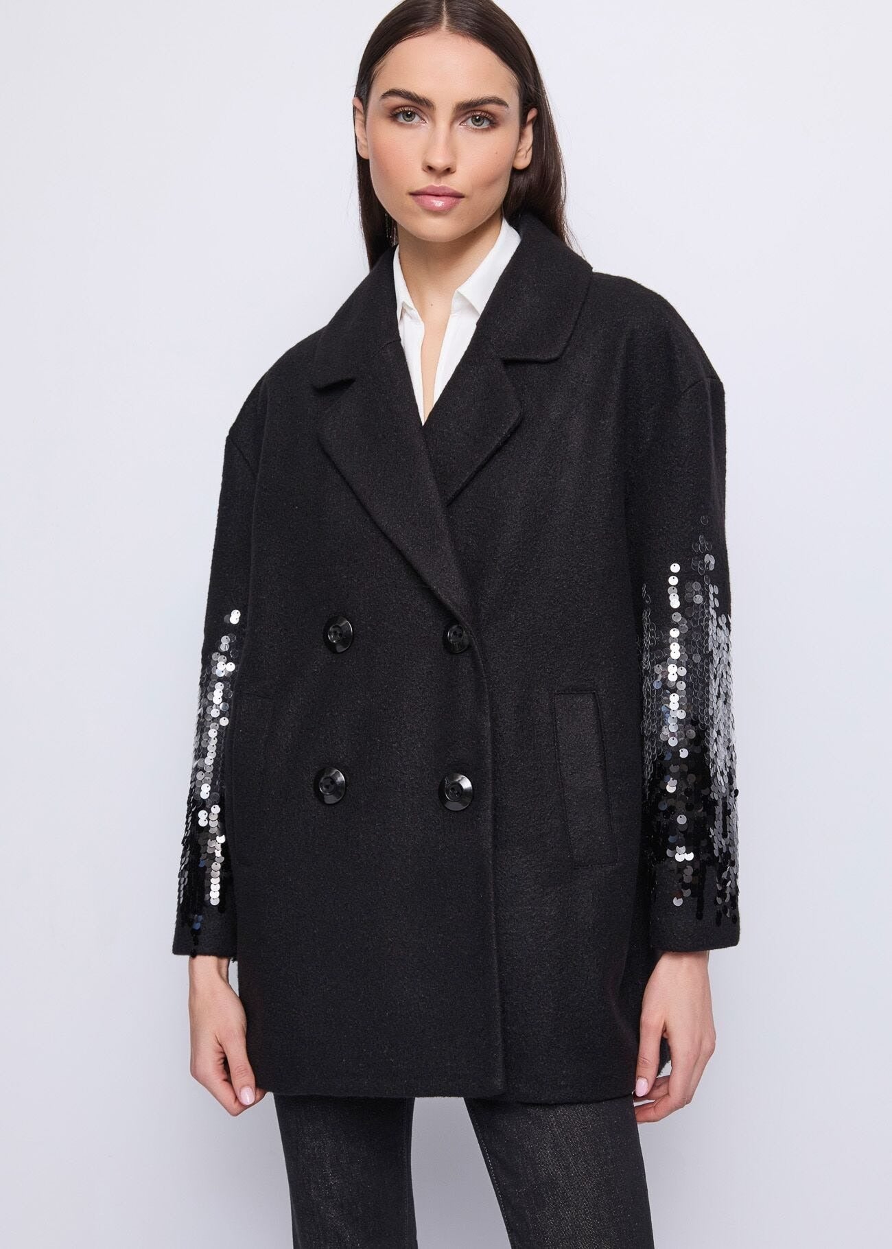 Gaudi  Peacoat in Panno con Paillettes Nero