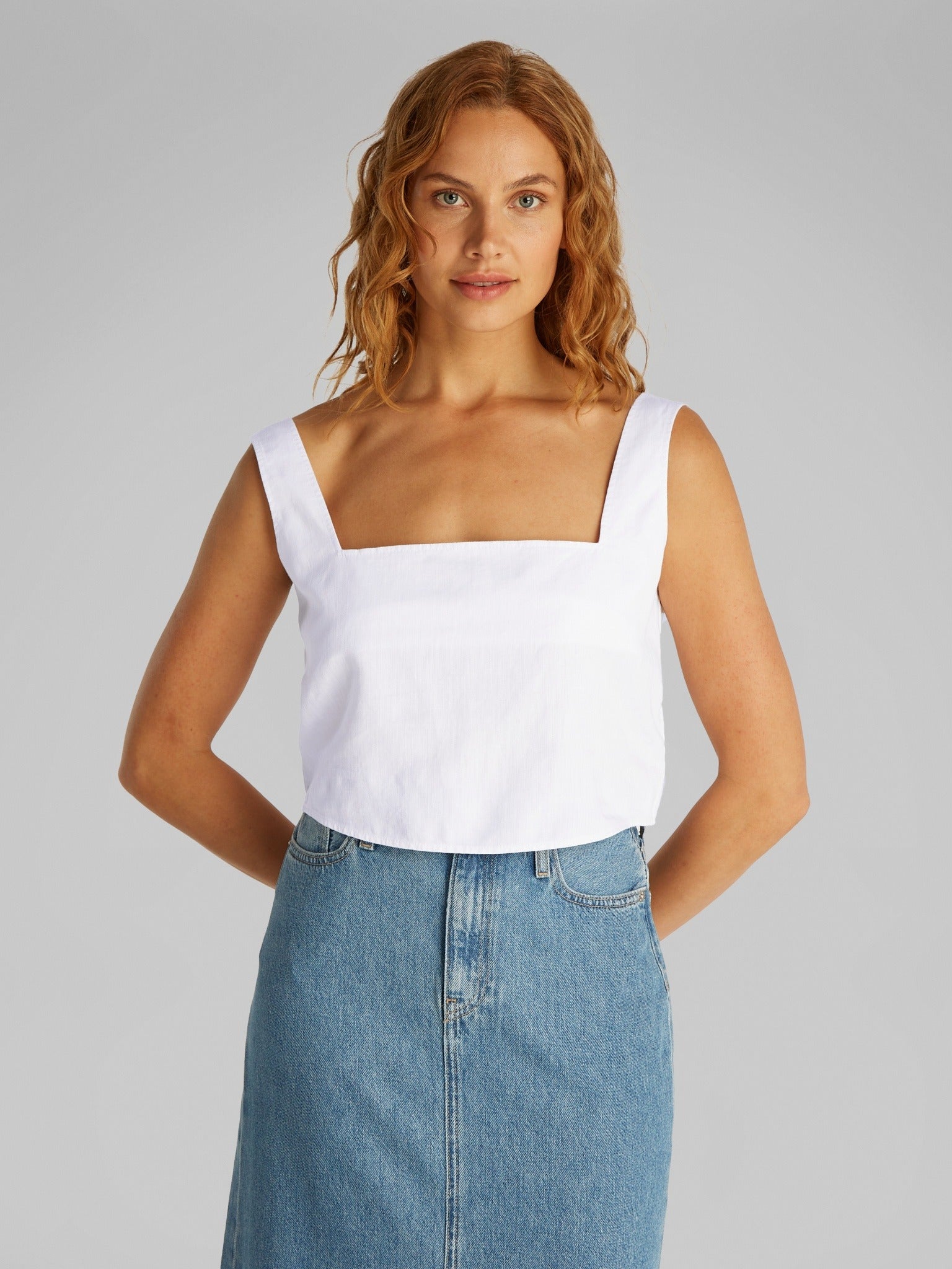 Calvin Klein Top in Morbido Lino Bianco